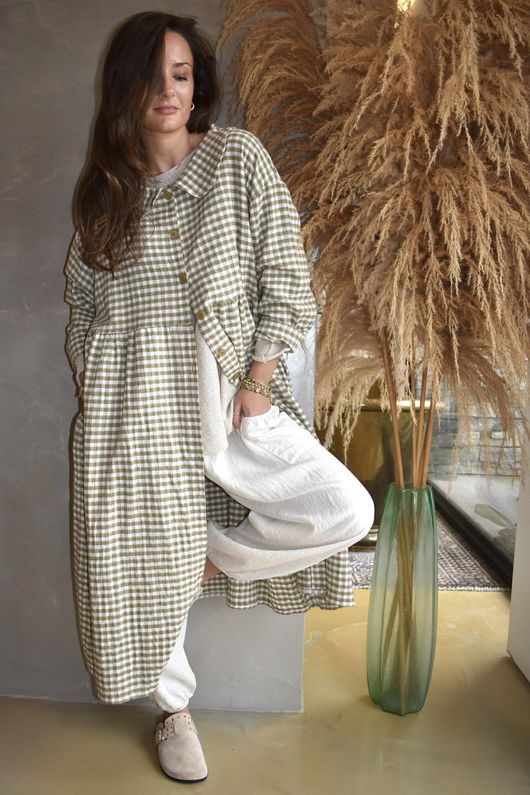 Annie Gingham Peter Pan Frock Coat Olive - 